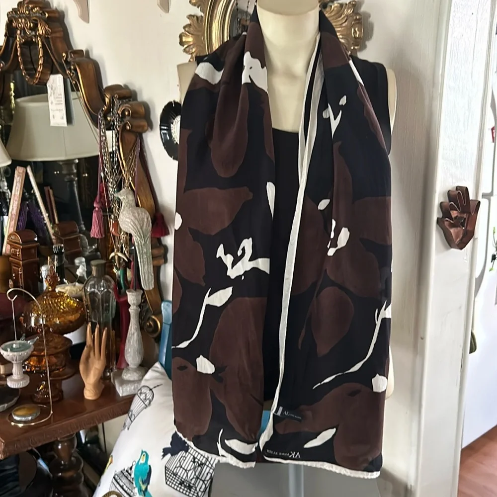 Vintage Black and Brown Hand-Rolled Silk Scarf